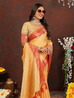 Thumbnail for Lorenvalley Fashion Gold Cotton Woven Design with Zari Weaving Design Saree - Distacart