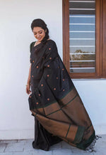 Thumbnail for DEIANA'S Beautiful Golden Jari with New Design Soft Lichi Silk Saree - Black - Distacart