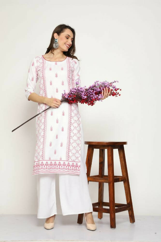 Maai Rayon Hand Printed Kurta Off-White - Distacart