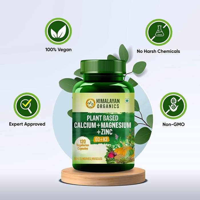 Himalayan Organics Plant Based Calcium + Magnesium + Zinc, D3+K2 Vegetarian Capsules - Distacart