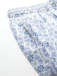 Thumbnail for Anubhutee White & Blue Pure Cotton Printed Night suit - Distacart