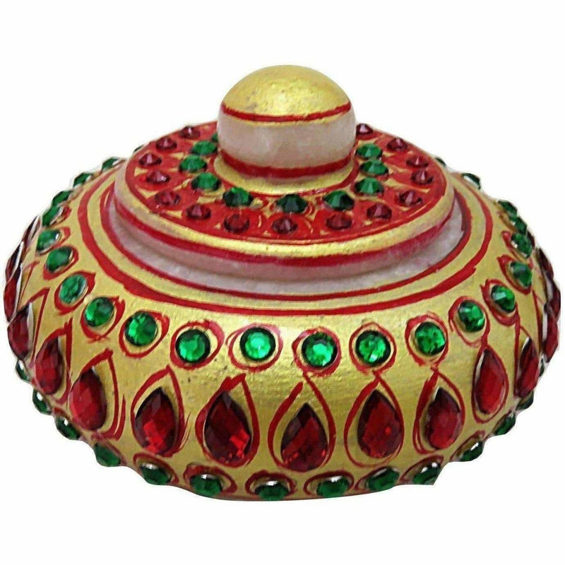 Handmade Traditional Marble Sindoor Dani/Kumkum Box with Meenakari Work