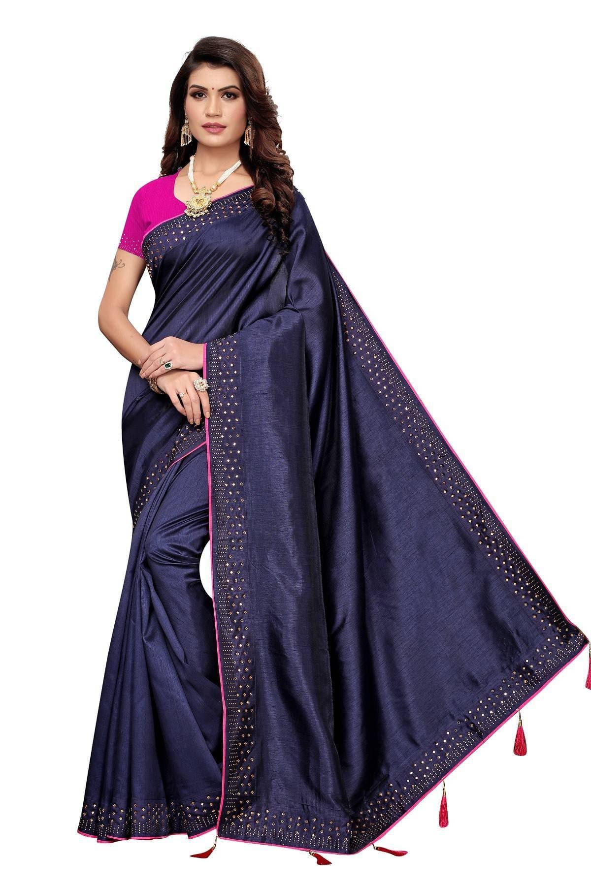 Vamika Navy Zoya Silk Stone Work Saree