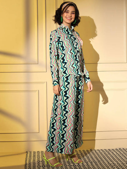 Light Blue Crepe Digital Printed Top With Matching Trouser - Shivani - Distacart