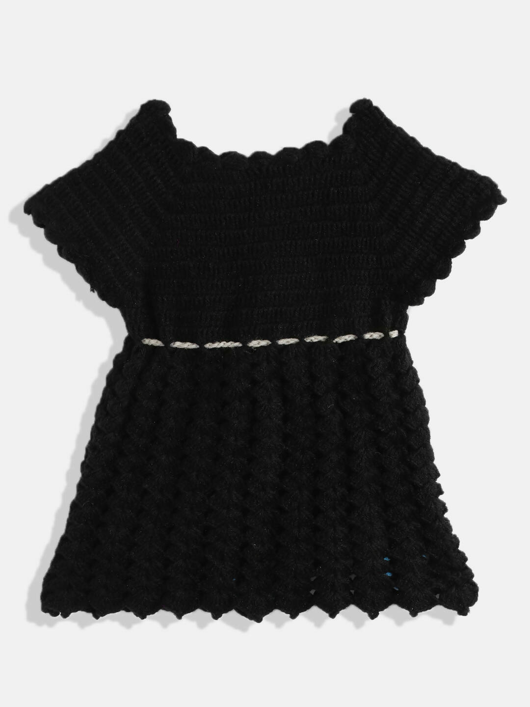 Chutput Kids Woollen Hand Knitted Full Sleeves Cardigan With Short Sleeves Flower Work Dress - Grey - Distacart