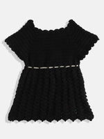 Thumbnail for Chutput Kids Woollen Hand Knitted Full Sleeves Cardigan With Short Sleeves Flower Work Dress - Grey - Distacart