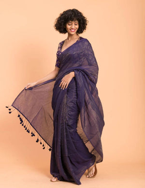Suta Purple Woven Zari Striped Pure Handloom Cotton Saree - Distacart