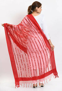 Thumbnail for Mominos Fashion Moeza Women's Orgenza Mirror Stripe Thread Work Red Dupatta - Distacart