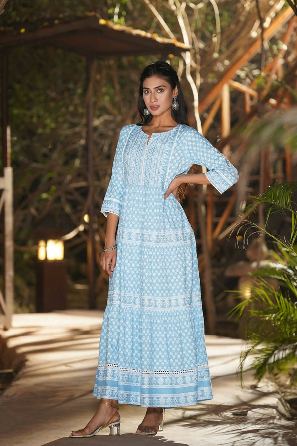 Juniper Women Blue Rayon Printed Tiered Dress - Distacart