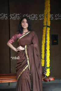 Thumbnail for Very Much Indian Saadgi Pure Cotton Handloom Sarees - Brown - Distacart