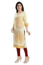 Thumbnail for Snehal Creations Yellow Rayon Textured Print Long Kurta For Women - Distacart