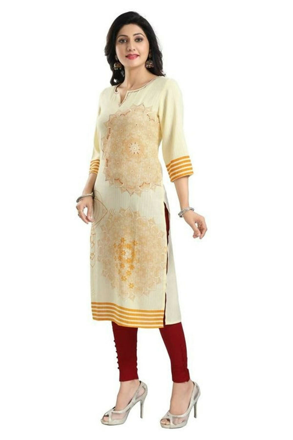 Snehal Creations Yellow Rayon Textured Print Long Kurta For Women - Distacart