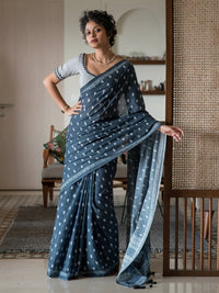 Thumbnail for Suta Navy Blue Woven Design Pure Cotton Saree - Distacart