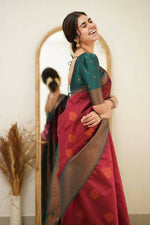 Thumbnail for DEIANA'S Beautiful Golden Jari with New Design Soft Lichi Silk Saree - Maroon - Distacart