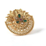 Thumbnail for Mominos Fashion Joharkamal Gold-Plated Stone Studded Adjustable Finger Ring - Design 17 - Distacart