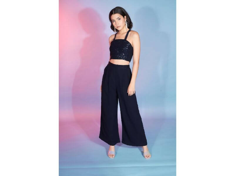 Navy Georgette Sequence With Thread Designer Co-Ord Set - Flory - Distacart