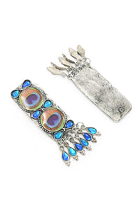 Thumbnail for Mominos Fashion Johar Kamal Oxidised Silver-Plated Brass Finish Peacock Wings Choker For Women - Distacart