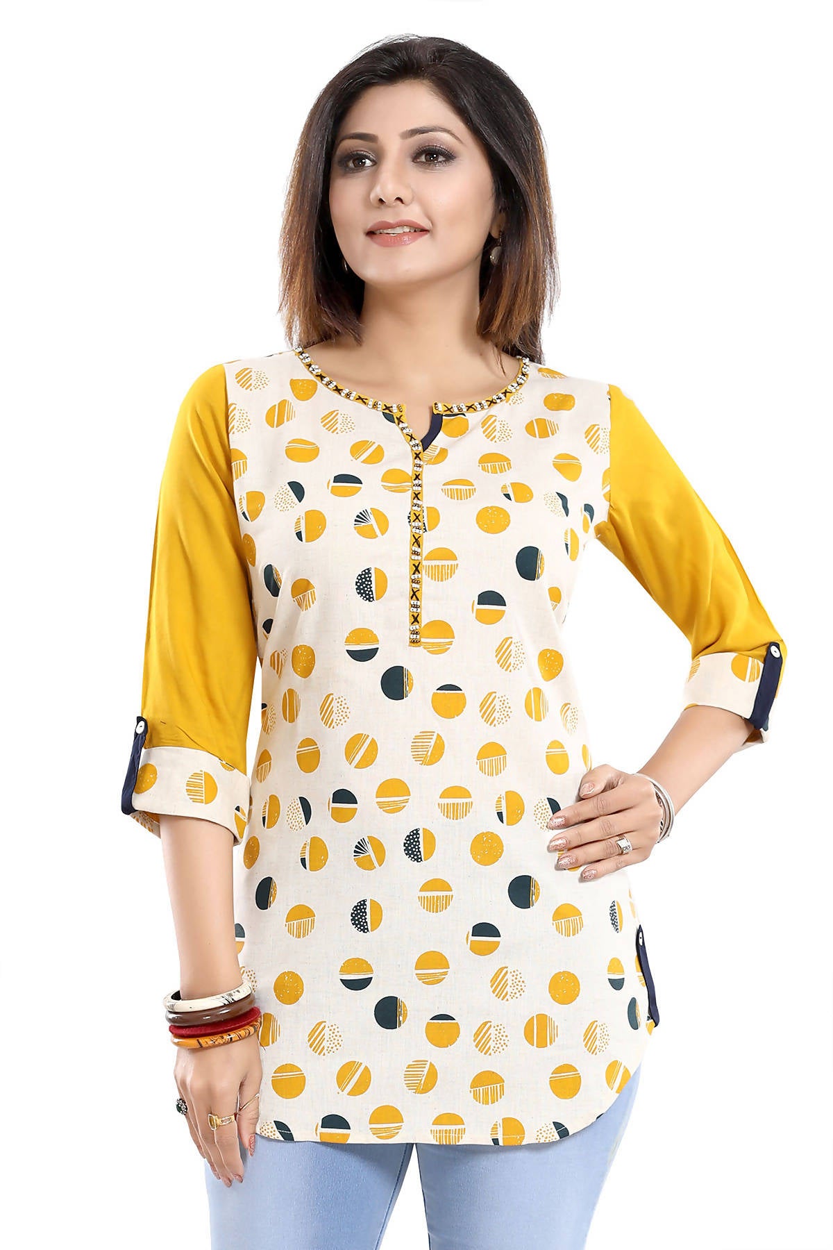 Snehal Creations Cotton Printed Apple-Cut Short Tunic - Distacart