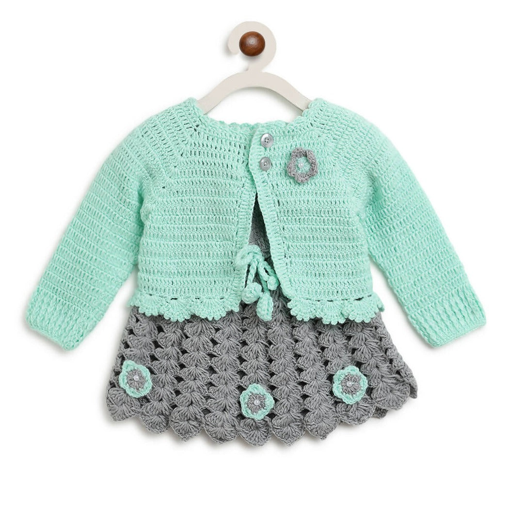 ChutPut Hand knitted Crochet Maharani Wool Dress - Green - Distacart