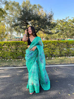 Thumbnail for Vastrasky Sea Green Organza Saree - Distacart