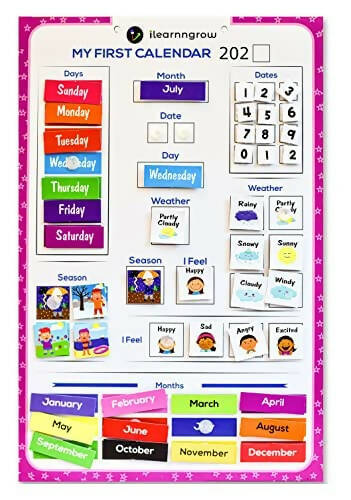 iLearnngrow Kids Home Calendar - Day, Date, Month, Weather, Season Learning Made by MDF Board (English) for 2-6 Year Kids - Distacart