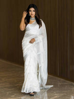 Thumbnail for DEIANA'S Beautiful Golden Jari with New Design Soft Cotton Saree - White - Distacart