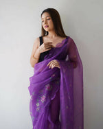 Thumbnail for Vamsee Wine Organza Saree - Distacart