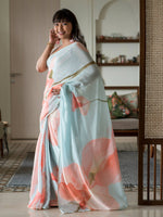 Thumbnail for Suta Blue Floral Pure Cotton Saree - Distacart