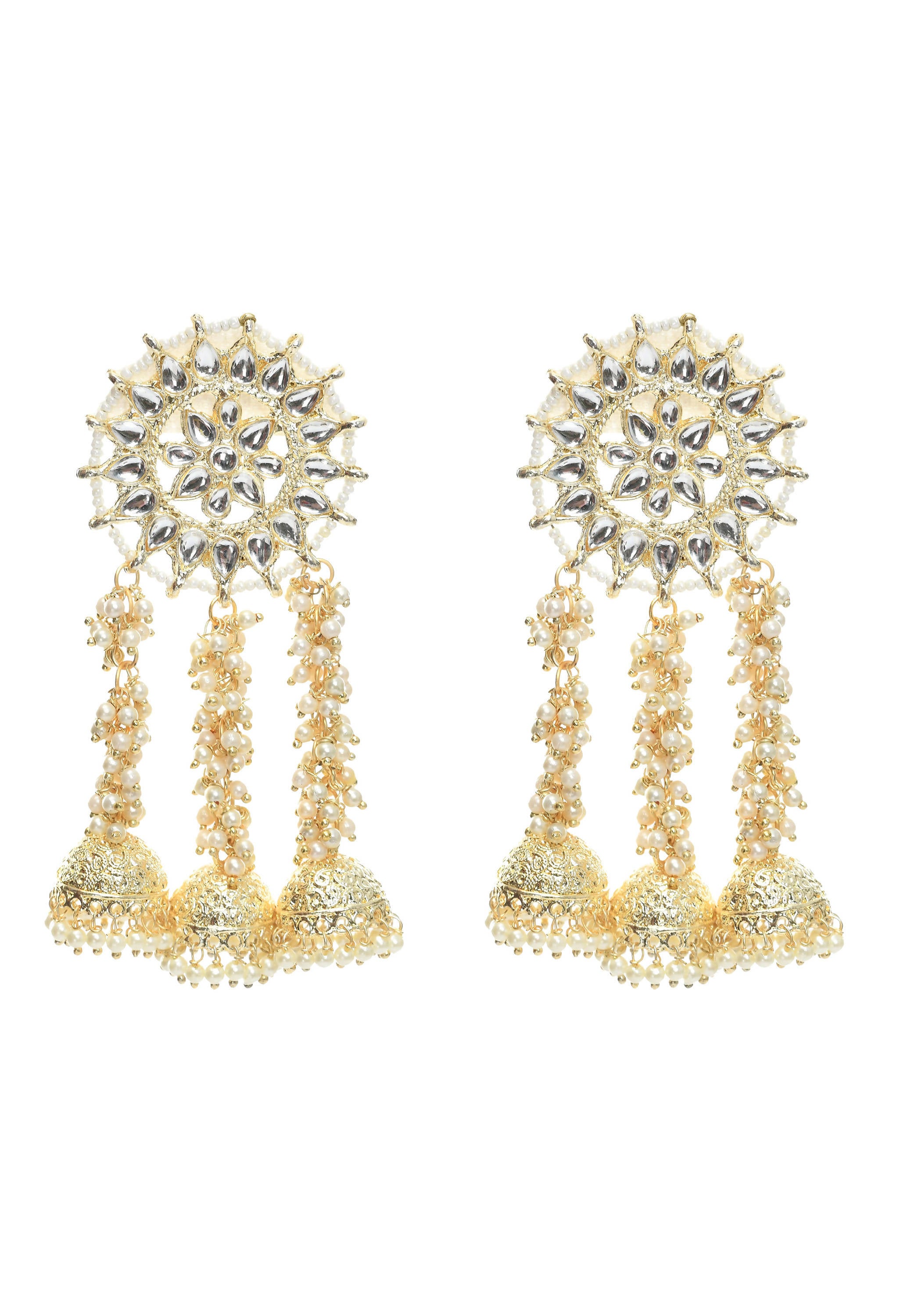 Mominos Fashion Johar Kamal Golden Plated Earrings With Kundan & Pearls - Distacart