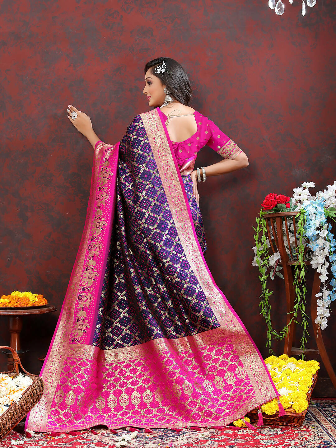 Lorenvalley Fashion Purple & Magenta Patola Silk Woven Design Meenakari Weaving Saree - Distacart