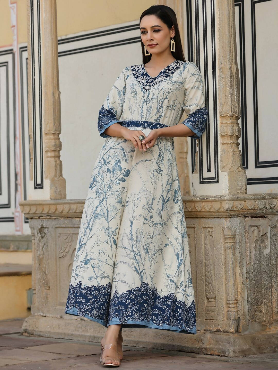 Juniper Women's Offwhite Rayon Staple Printed With Embroidery Straight Jumpsuit - Distacart