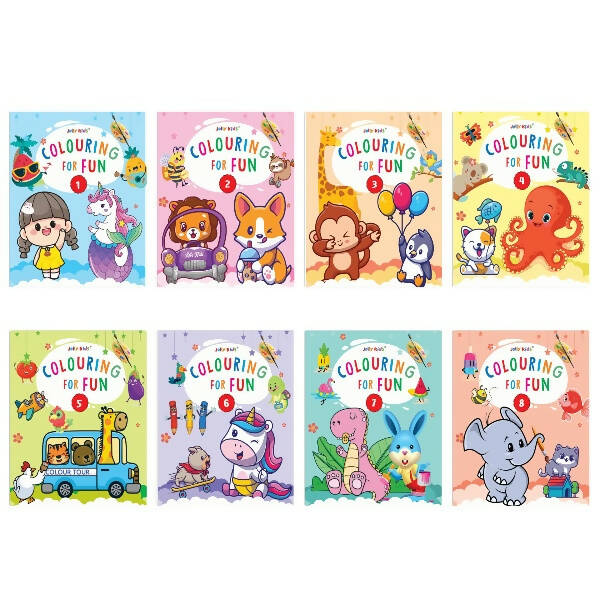 Jolly Kids Colouring for Fun Books For Kids Set of 8| Each Book 64 Images| Colouring & Painting Books| Ages 3 - 8 Year - Distacart