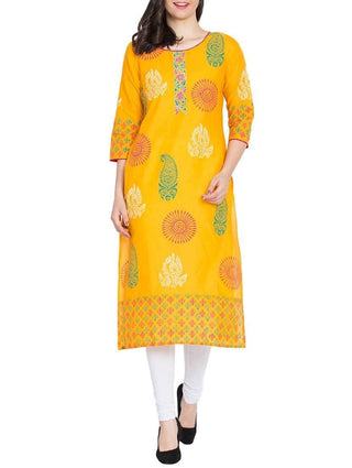 Cheera Hand Block Print Latest Mustard Straight Kurta