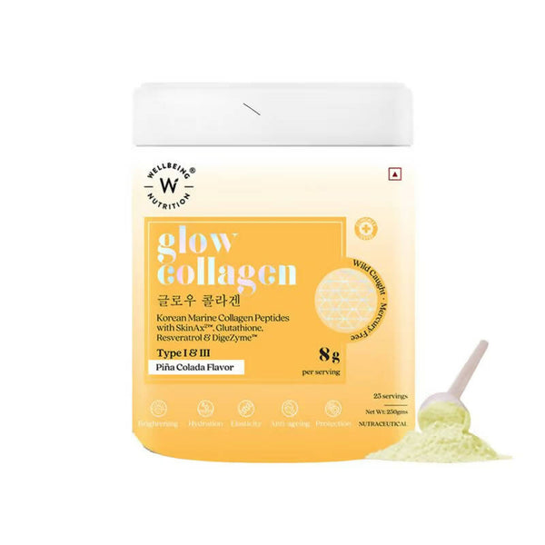 Wellbeing Nutrition Glow Korean Marine Collagen Peptides - Pina Colada Flavor - Distacart