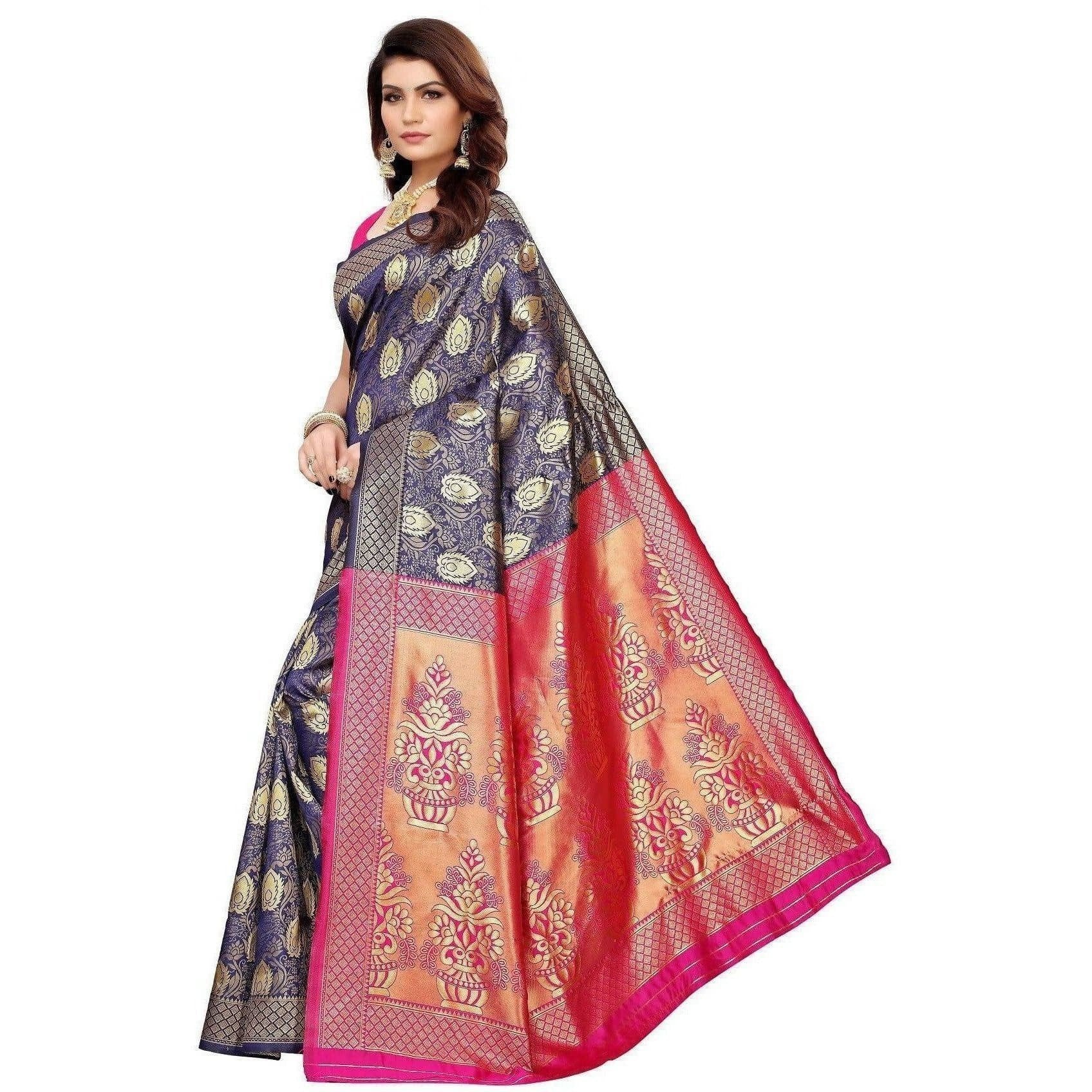 Vamika Banarasi Jaquard Blue Weaving Saree (BANARASI 04)