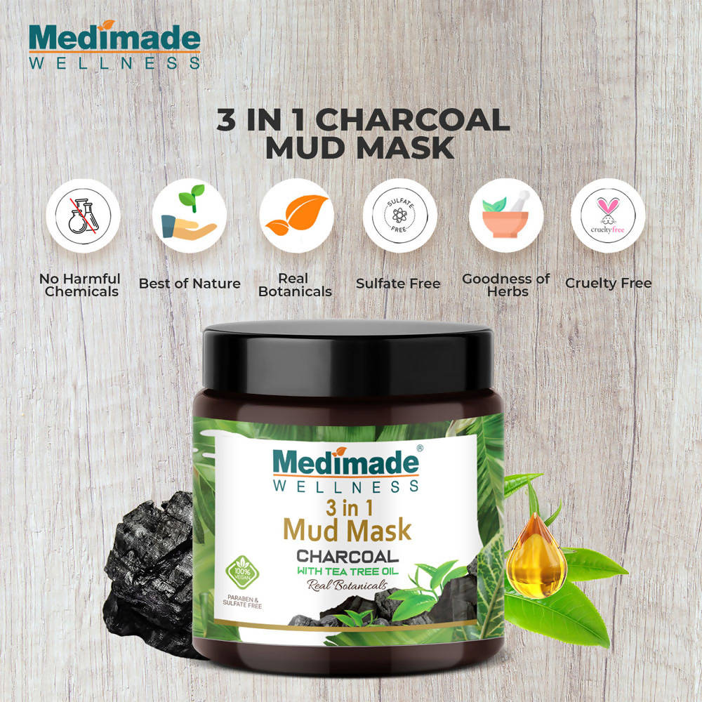 Medimade Wellness 3 in 1 Mud Mask Charcoal with Tea Tree Oil