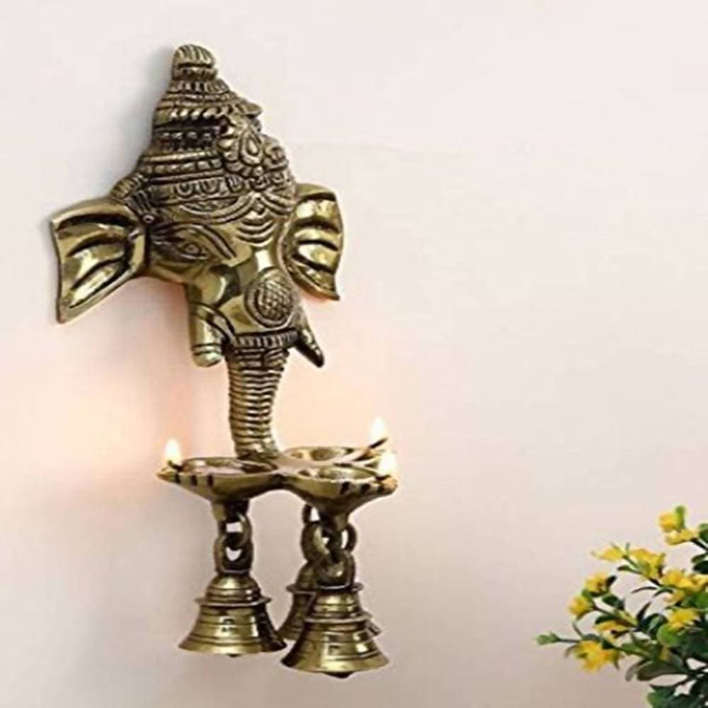 Puja N Pujari Ganesh Wall Hanging Three Diya Oil Lamp