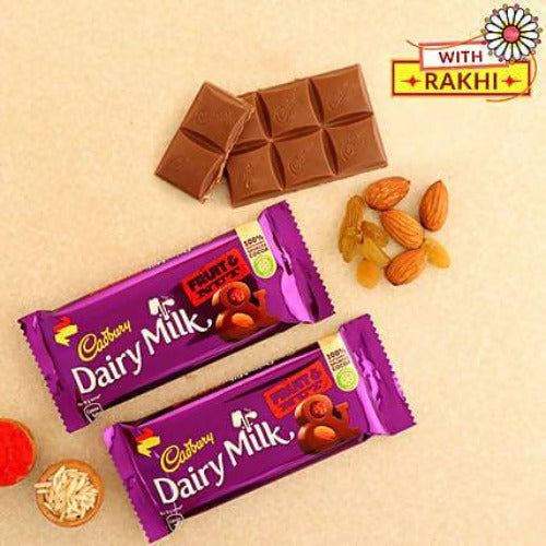 Blue Peacock Zardosi Rakhi & Fruit N Nut Chocolates