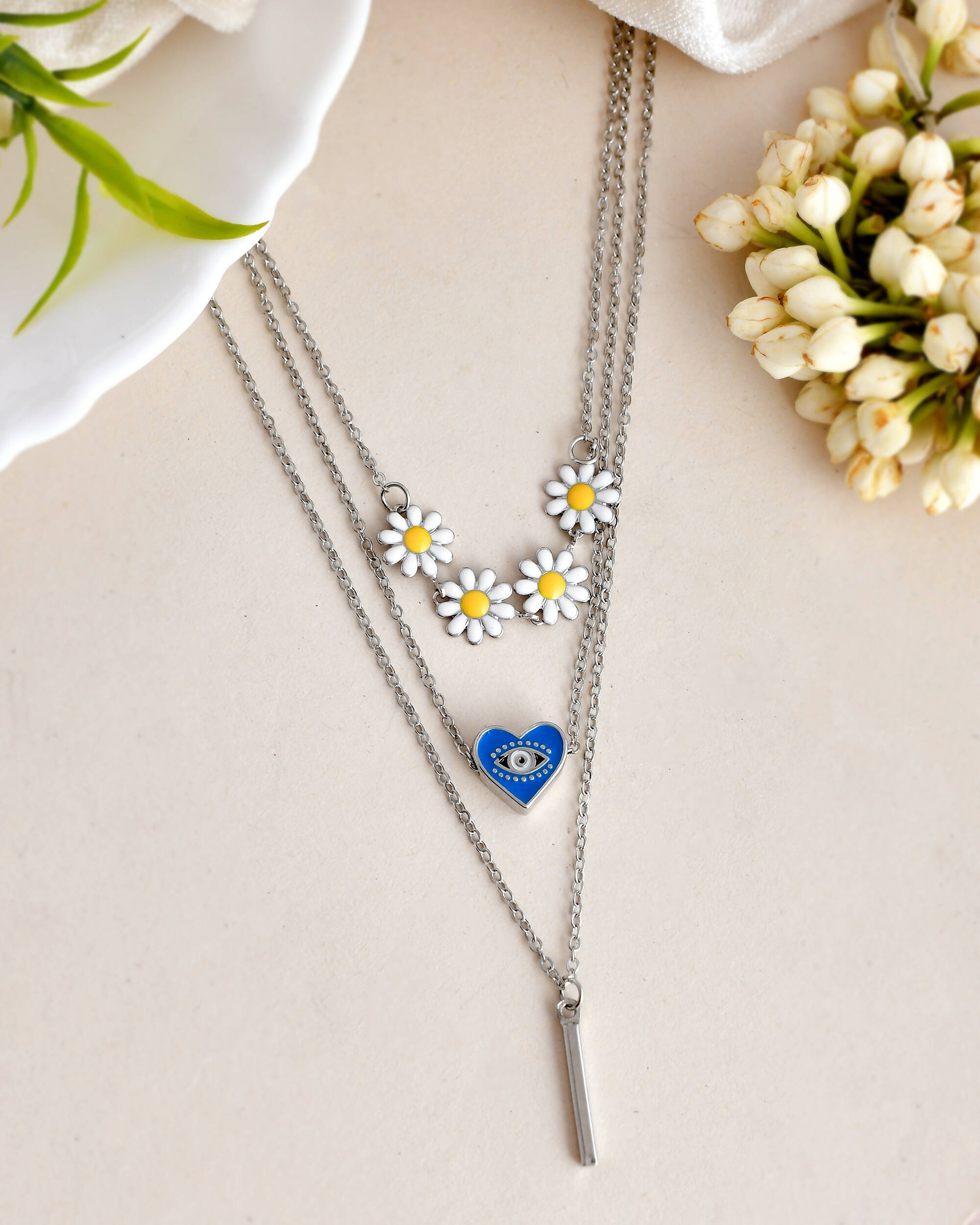 VOJ Beads Silver Plated Stainless Steel Layered Chain - Distacart