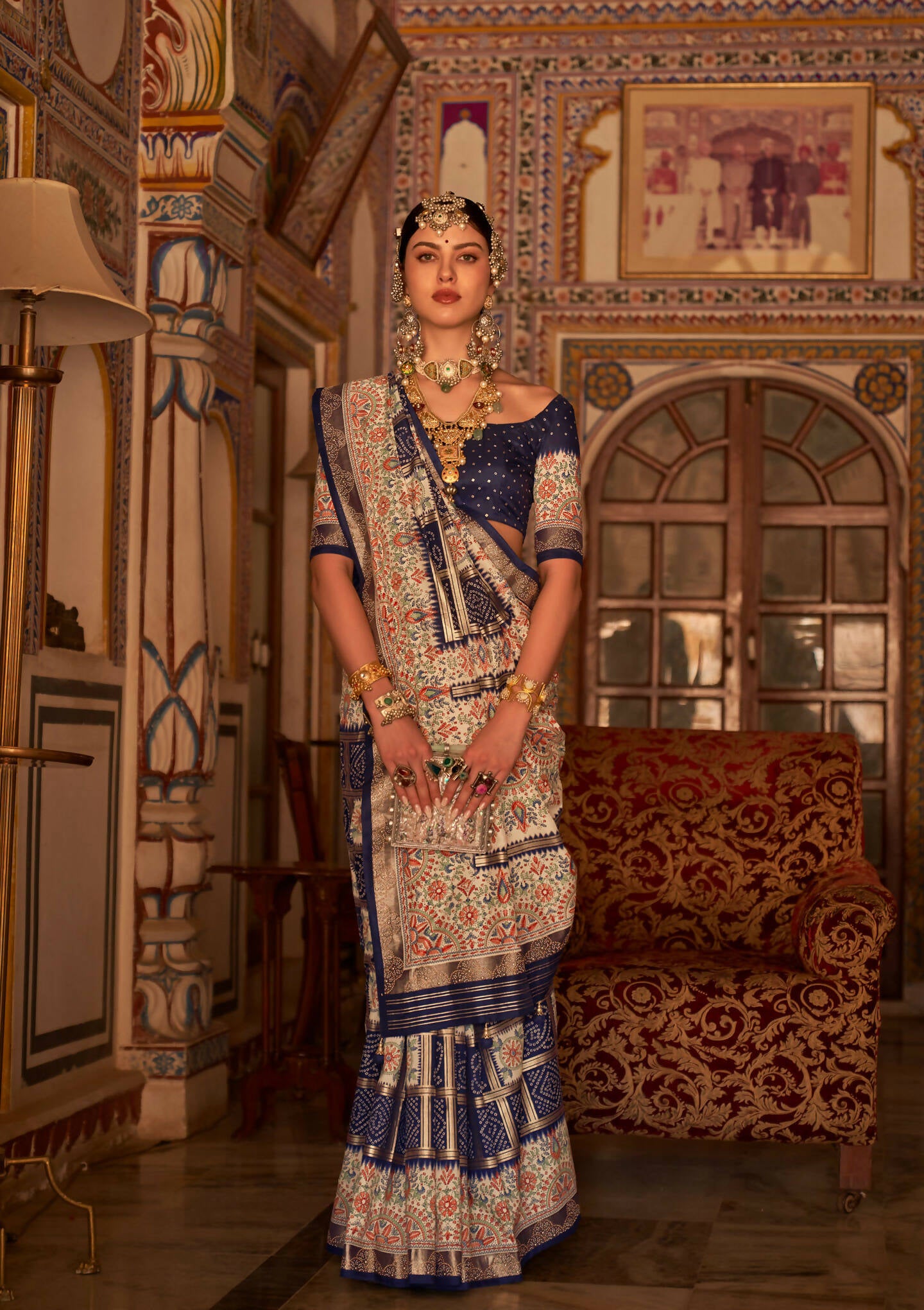 Dark Blue P V Silk Digital Print, Zari Work Printed Saree - Rewaa Parampara - Distacart