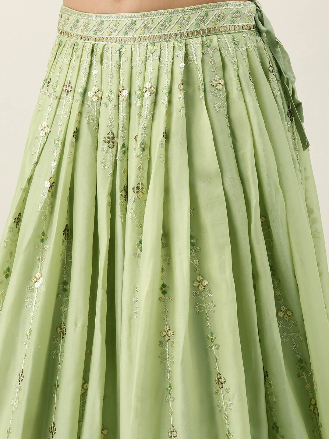 House of Panchhi Pista Green Pure Georgette Embroidered Lehenga & Blouse, Dupatta - Distacart
