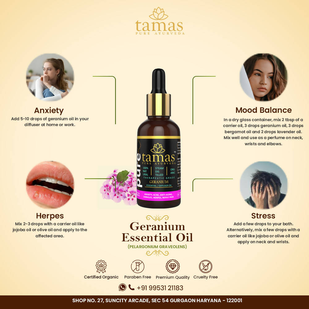 Tamas Pure Ayurveda 100% Organic Geranium Essential Oil - USDA Certified Organic - Distacart