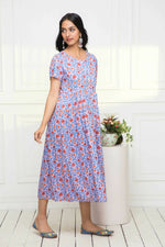 Thumbnail for Myshka Women Purple Floral Rayon A-Line Round Neck Dress - Distacart