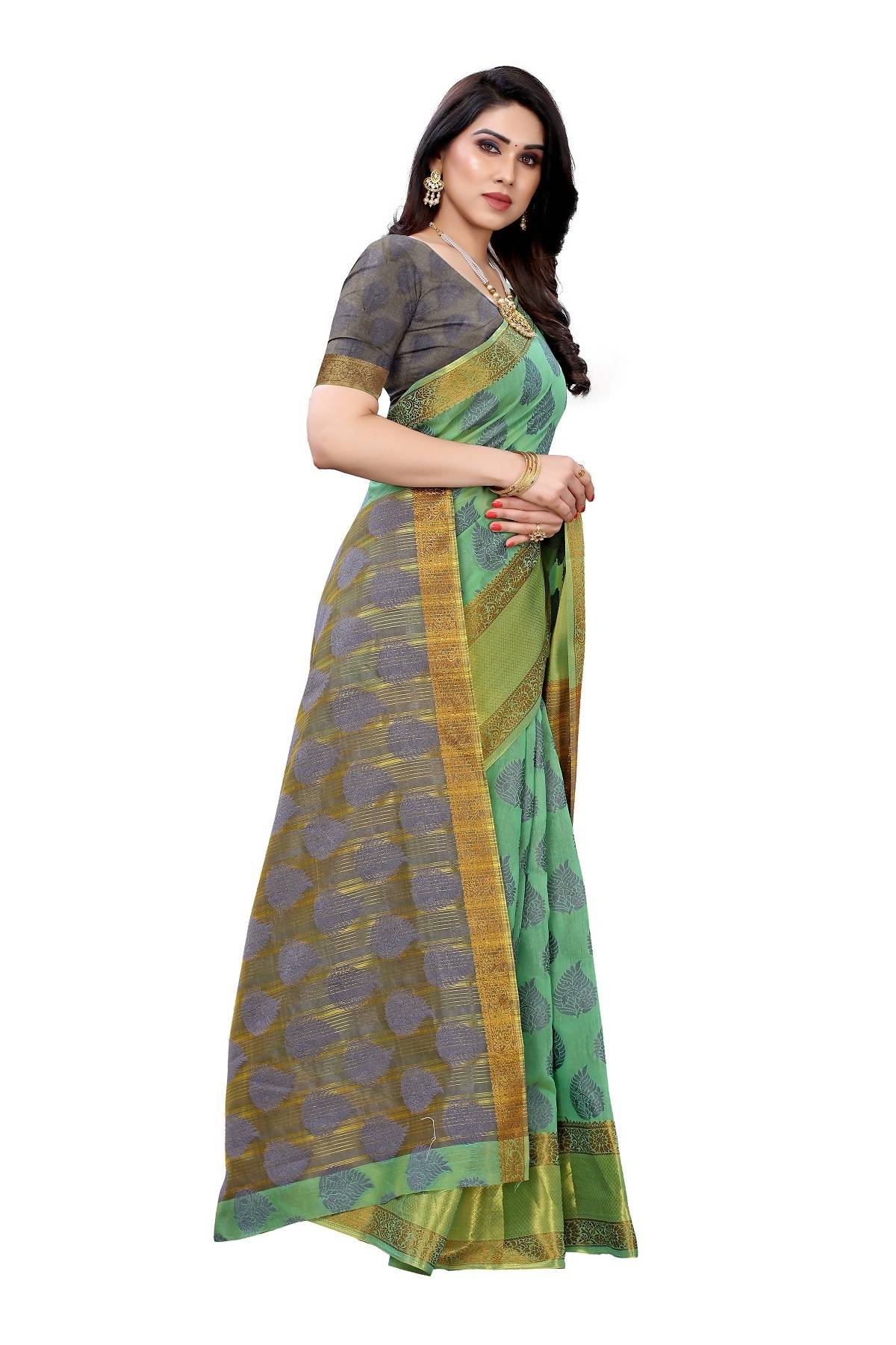 Vamika Green Jari Work Cotton Silk Saree (RIDHIMA GREEN) - Distacart