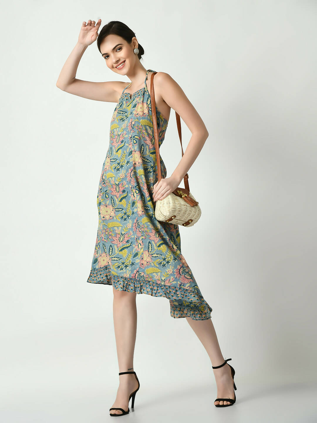 Myshka Women's Multi Floral Printed Fit and Flare Dress - Distacart