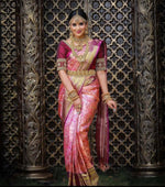 Thumbnail for DEIANA'S Beautiful Golden Jari with New Design Soft Lichi Silk Saree - Peach - Distacart