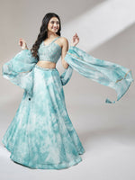 Thumbnail for House of Panchhi Turquoise Blue Organza Floral Printed Lehenga choli & Dupatta - Distacart