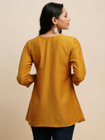 Thumbnail for Mustard Chinon Embroidered Top - Tarini - Distacart