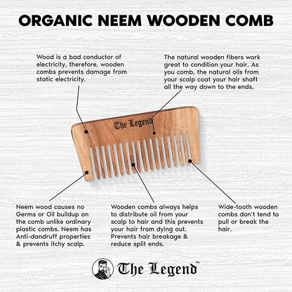 The Legend Organic Pure Neem Wood Comb Wide Teeth - Distacart