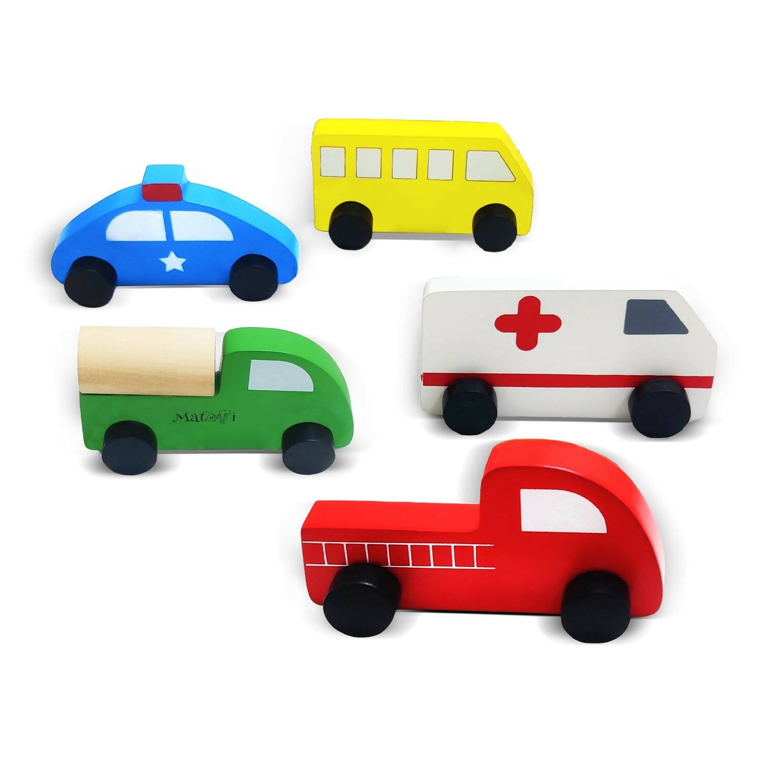 Matoyi Wooden Emergency Toy Vehicle Set of 5 - Distacart